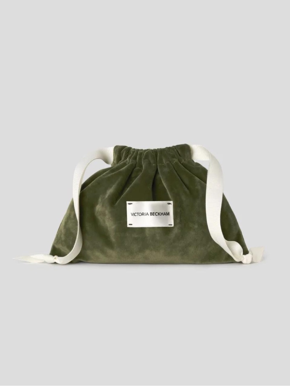 Victoria Beckham Olive Velvet Pochette with White Straps